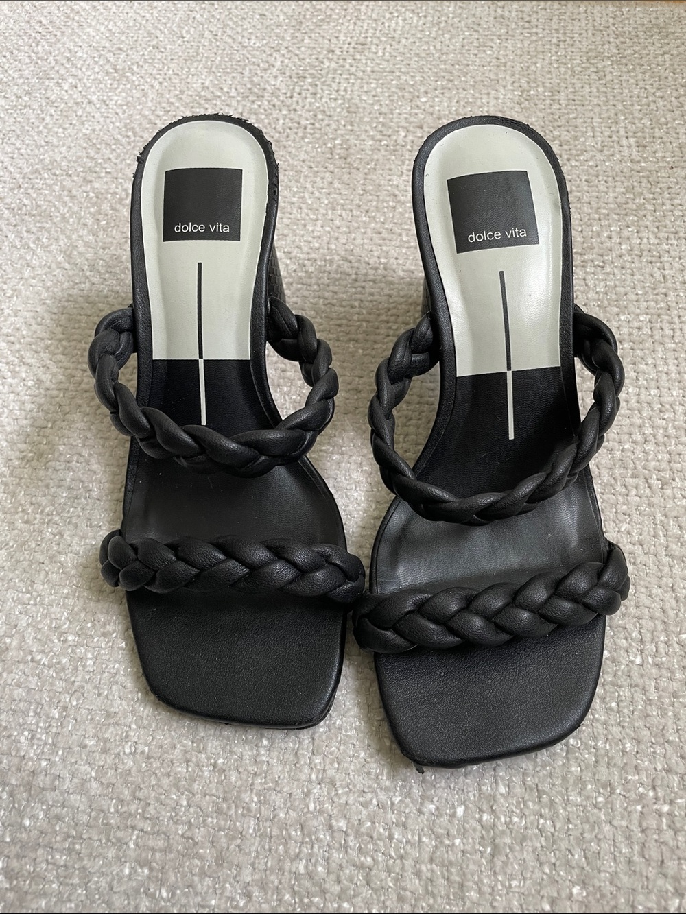 Dolce Vita Black Braided Double-Strap Slide Heels